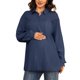 thumbnail image 1 of Blusa de Maternidad INSPIRE CHIC para el Trabajo con Cuello de Punta y Botones, Talla Extra Grande, Azul Oscuro, 1 of 6