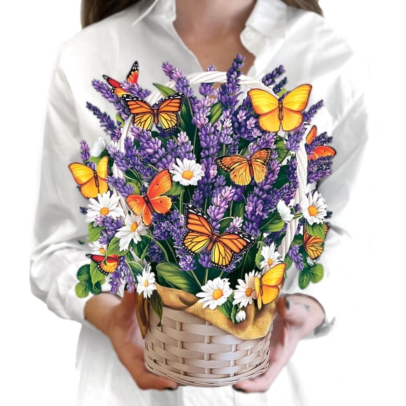 Tarjeta pop-up Freshcut Paper de 12" con mariposas y lavanda
