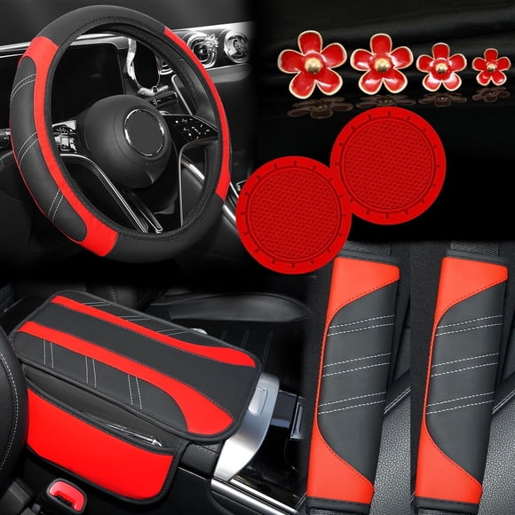 Set de accesorios interiores para automóvil Smeyta, 10 piezas, rojo