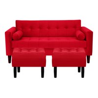 Bodevir - Sofa Retro 3C + 2 Pouf Felpa 00 Rojo
