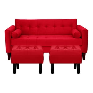 Bodevir - Sofa Retro 3C + 2 Pouf Felpa 00 Rojo