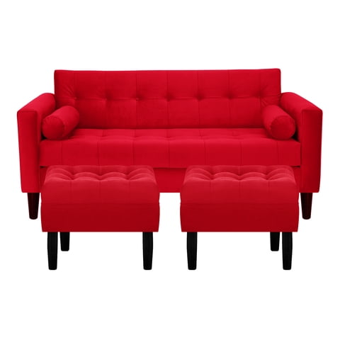 Bodevir - Sofa Retro 3C + 2 Pouf Felpa 00 Rojo