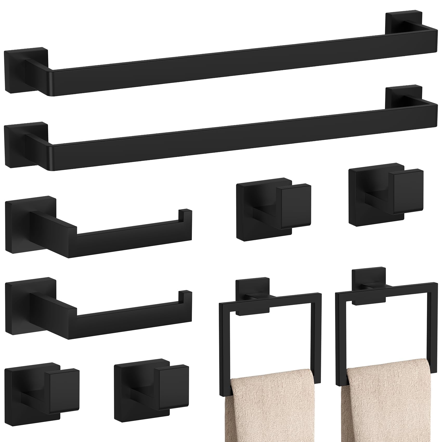 Set De Accesorios De Baño Pnwnnh Negro Mate 10 Piezas