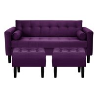 Bodevir - Sofa Retro 3C + 2 Pouf Felpa 00 Morado