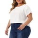 thumbnail image 4 of Agnes Orinda Blusa de Verano para Mujer Talla Grande de Trabajo con Mangas Cortas Plisadas Cuello Redondo Mangas de Tulipán 5X Blanca, 4 of 6