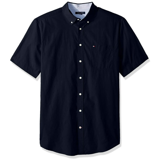 Camisa Tommy Hilfiger para hombre, manga corta, corte clásico, azul marino, L