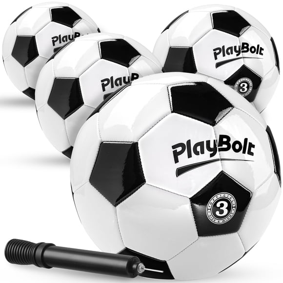 Balón de fútbol PlayBolt talla 3 de PVC premium, para niños, paquete de 4 con bomba