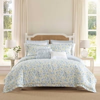 Juego De Edredón Laura Ashley Nora Azul Para Cama Individual Con Fundas Y Almohadas