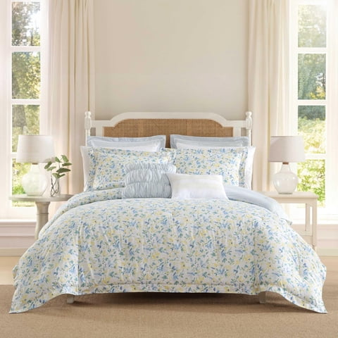 Juego De Edredón Laura Ashley Nora Azul Para Cama Individual Con Fundas Y Almohadas