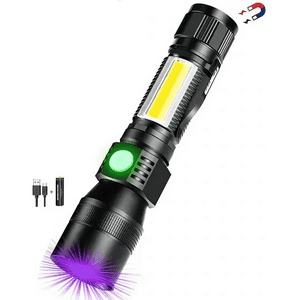 Genérico - Linterna Táctica Recargable, 3 En 1 Luz Negra Súper Brillante 1600 Lúmenes 7 Modos Zoomable Ipx6 Linterna De Campamento Impermeable Para Emergencias De Camping