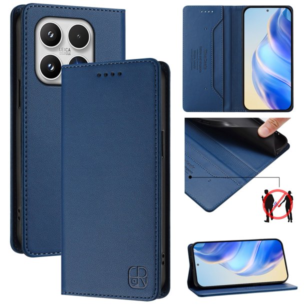 Funda Billetera con Soporte para Xiaomi 17 Bloqueo RFID Plegable Azul