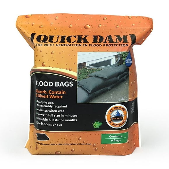 Bolsas para inundaciones Quick Dam QD1224-6 activadas por agua, 30 cm x 60 cm, paquete de 6
