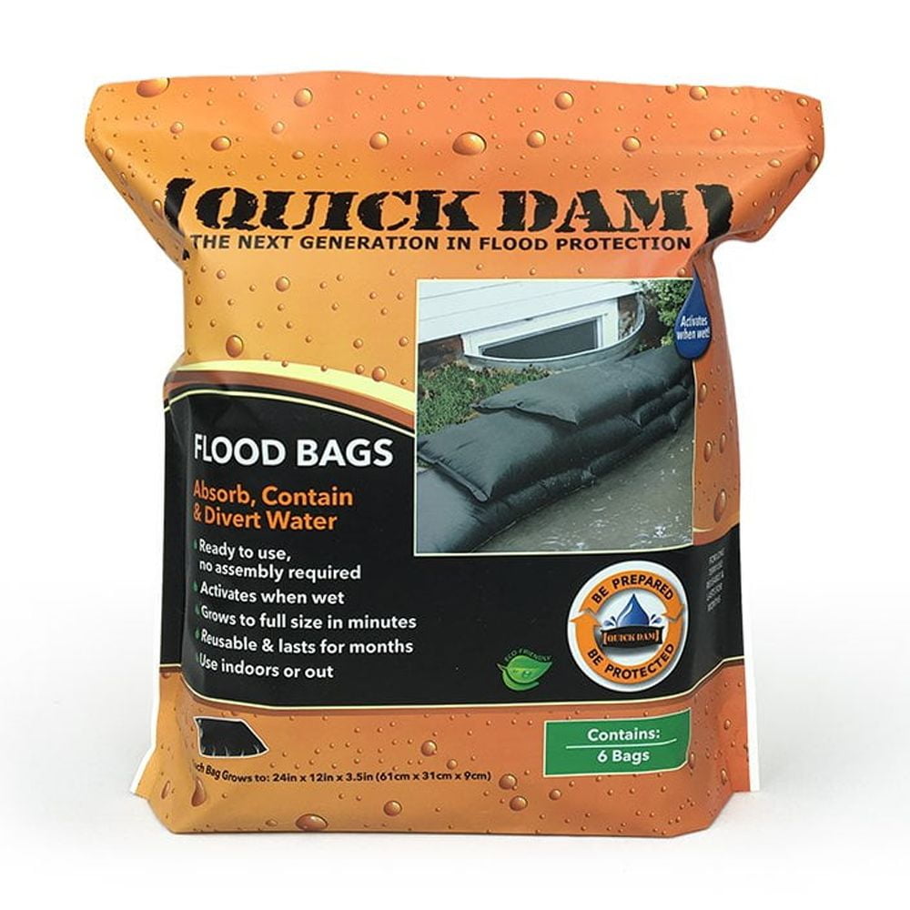 Bolsas Para Inundaciones Quick Dam Qd1224-6 Activadas Por Agua, 30 Cm X 60 Cm, Paquete De 6