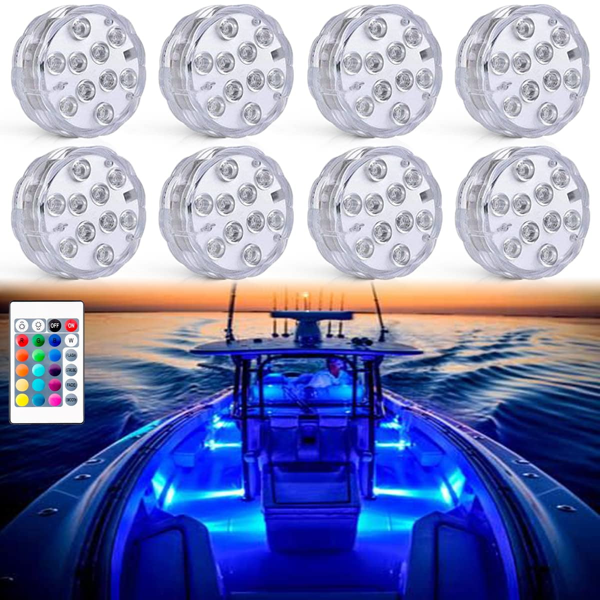 Xusx111 - Batería Inalámbrica De Las Luces Del Barco, Impermeable Marino Llevó La Luz Para La Luz De La Cubierta Cortesía Luces Interiores, Para La Pesca Kayak Pato Barco, Rgb Multi Color Controlado A