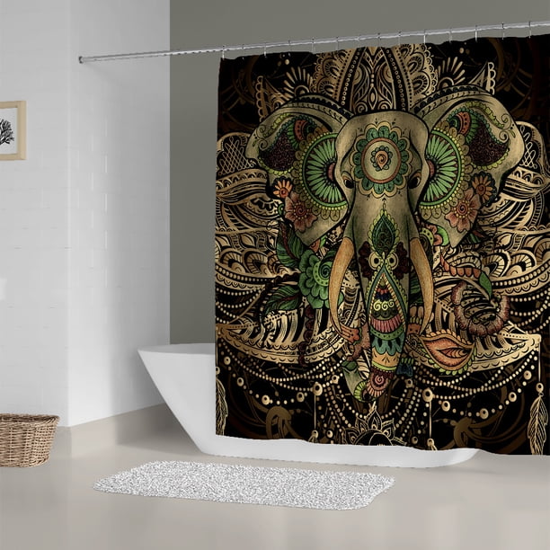 1pc Elephant Flower Shower Curtain Set - Soft and Durable Bathroom Compartment Shower Curtain with 12pcs Plastic Hooks