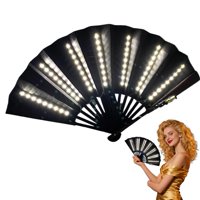 Unbrand - Led Light-Up Folding Fan - 24 Open Width Illuminated Hand Fan With Vibrant Color Display, Collapsible Design For Raves, Festivals, Stage Performances, Night Parties & Costume Events