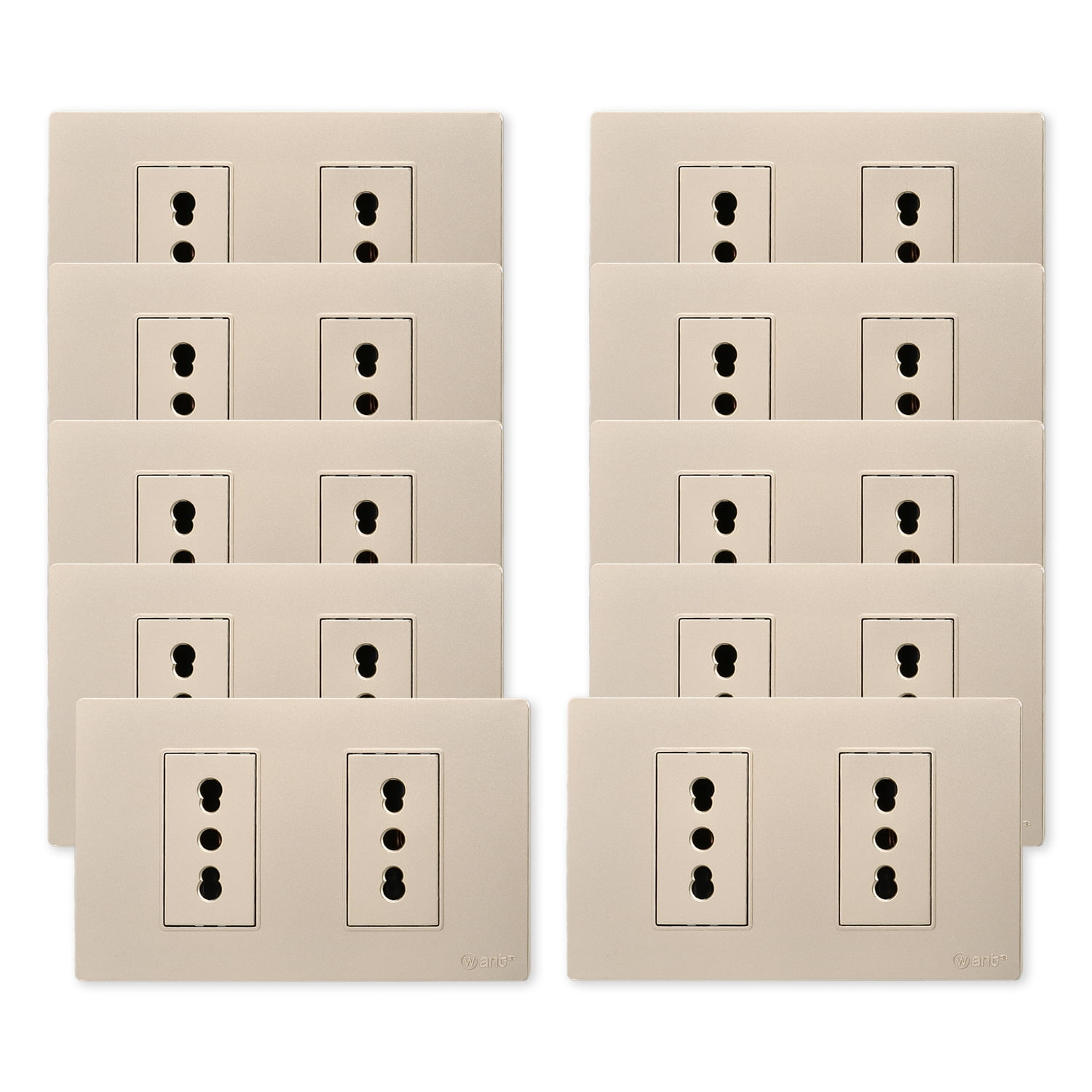 Want - Pack 10 Tomacorriente Doble Metálico 16a - Dorado