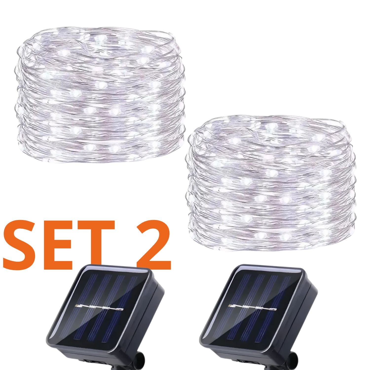Genérico - Set 2 Guirnalda Solar Alambre Hada Blanca 50 Led 10 Metros