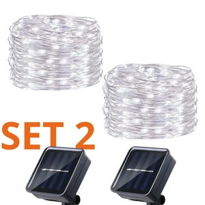 Genérico - Set 2 Guirnalda Solar Alambre Hada Blanca 50 Led 10 Metros