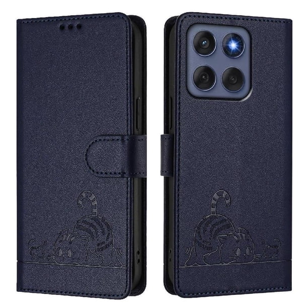 Funda tipo cartera FOXDOCK para Motorola Edge 60 Fusion con soporte, ranuras, RFID, diseño de gato