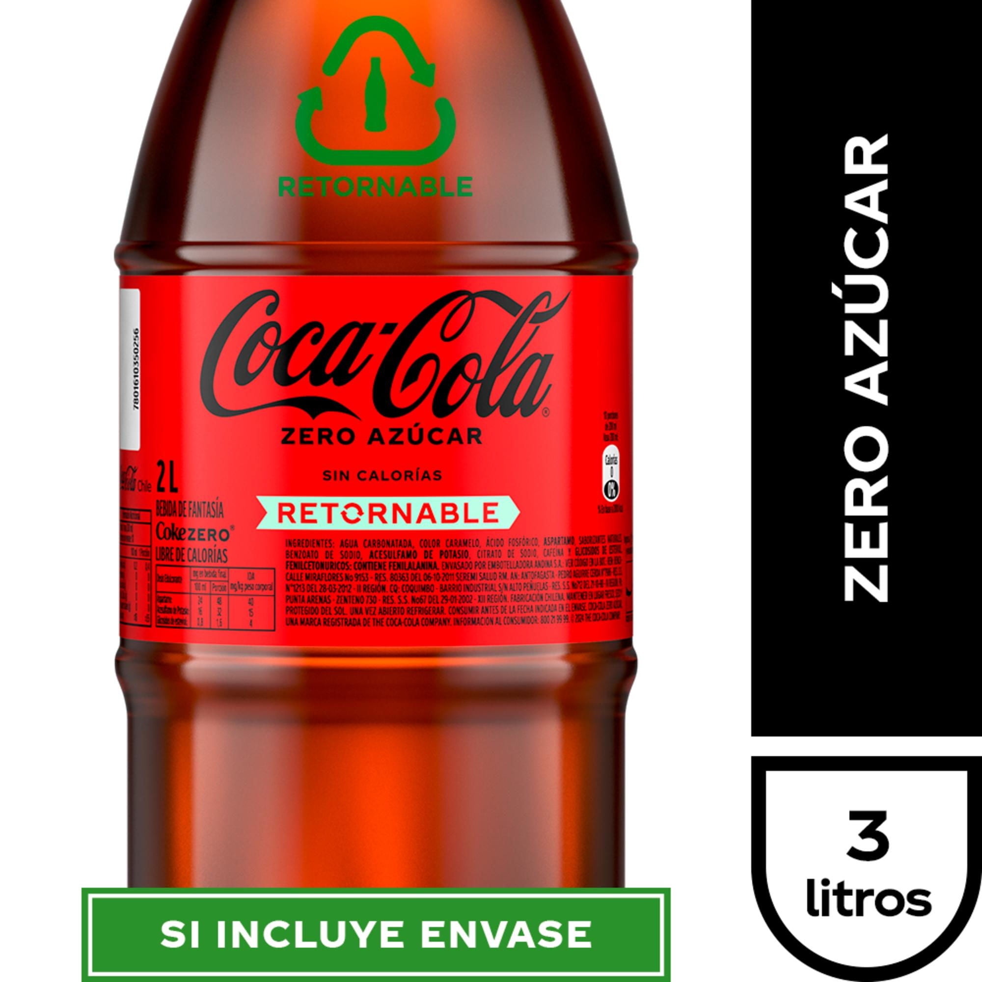 Bebida Sin Azúcar Botella Retornable 3 L Coca-cola