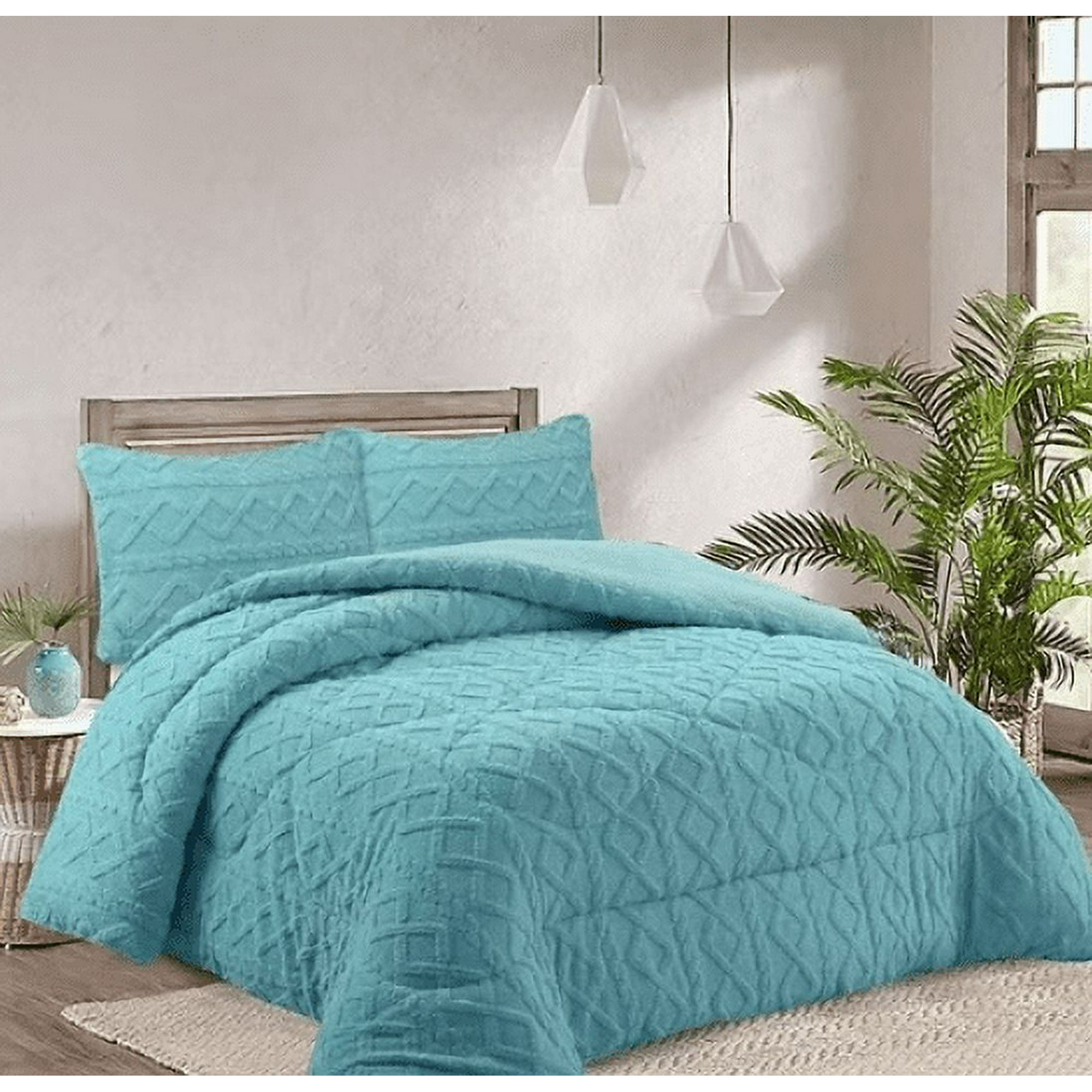 Todostore - Plumon De Invierno Plaza Y Media Con Chiporro Trenzados Color Celeste