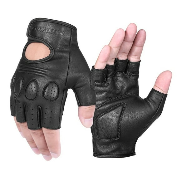 Guantes de cuero para motociclismo Vintage Motowolf 0311B Dedos cortos - Talla L