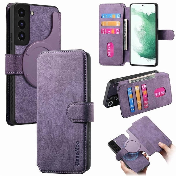 Funda Billetera Magnética para Samsung Galaxy S22 Plus Soporte Tarjetas Desmontable Morado