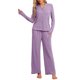 thumbnail image 2 of INSPIRE CHIC Conjunto de Pijama de Manga Larga para Mujer, Mezcla de Rayón Suave, Conjunto de Descanso Abotonado con Cintura Elástica y Bolsillos XL Púrpura Oscuro, 2 of 6