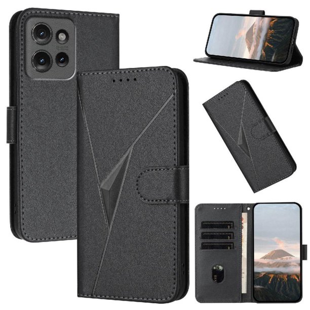 Funda Cartera Fibra de Carbono para Motorola Edge 50 con Soporte y Cierre Magnético Negro