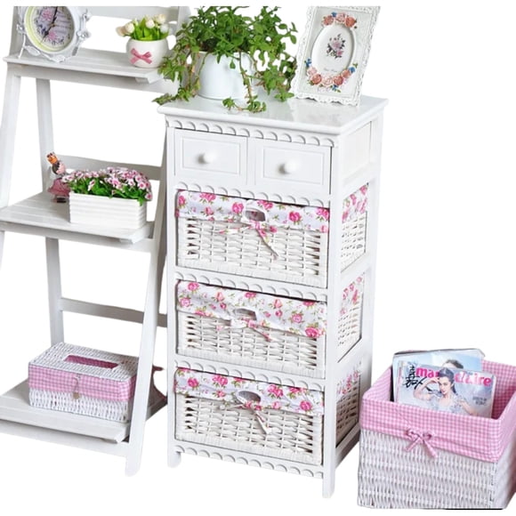 Mueble Lacado Blanco Con 3 Canastos Y 2 Cajones