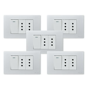 Want - Pack 5 Interruptor 1 912 16A Y Tomacorriente 2 10A - Gris Blanco