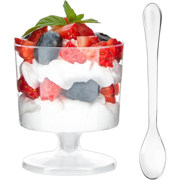 Zezzxu 200 Pcs 2 oz Mini Dessert Cups with Spoons, Serves 10
