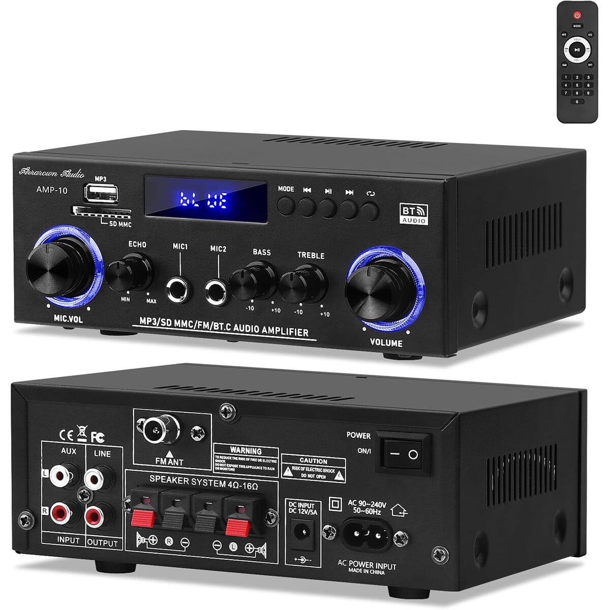 Amplificador Amp10 400w Bluetooth 2 Canales Audio Hogar