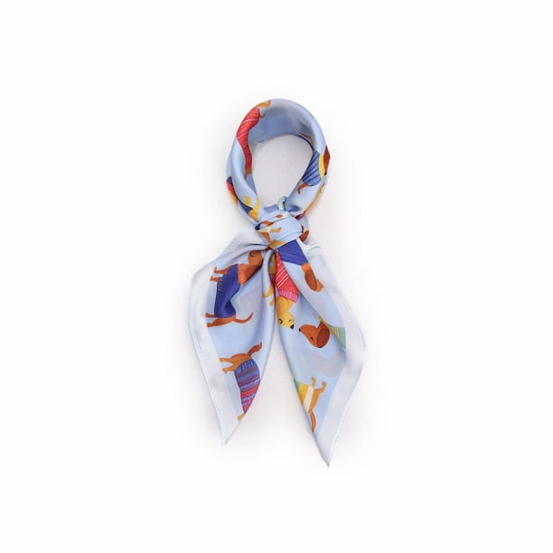 Pañuelo Tipo Seda 70x70 Cm Estampado Perros Salchicha azul Talla Única