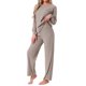 thumbnail image 4 of INSPIRE CHIC Conjuntos de pijamas de punto acanalado para mujer 2 piezas, parte superior de manga larga y pantalones, ropa de dormir, pijamas, ropa de estar en casa M Camel, 4 of 5