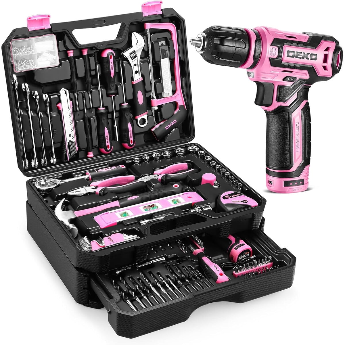 Set Herramientas Dekopro 238 Piezas Taladro 12v Rosado