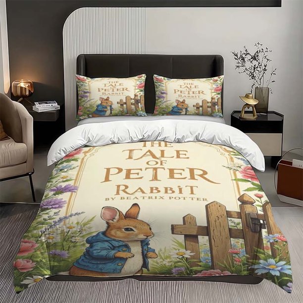 3pcs Peter Rabbit Story Themed Bedding Set Duvet Cover and Pillowcase Set Soft and Comfortable
