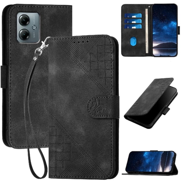 Funda Flip Premium Fibra de Carbono para Motorola MOTO G Play 2025 con Soporte y Cierre Negro