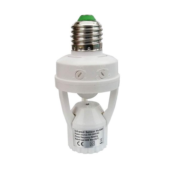 Adaptador de Zócalo para Bombilla con Sensor de Movimiento PIR E26/E27
