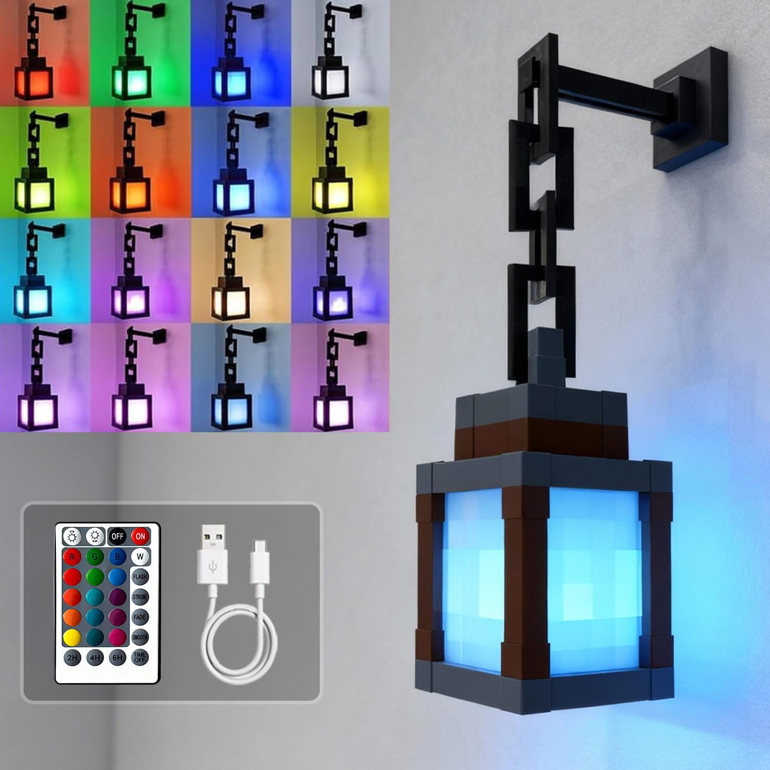 Linterna Nocturna Louhh Pixelada Led De 16 Colores Con Control Remoto
