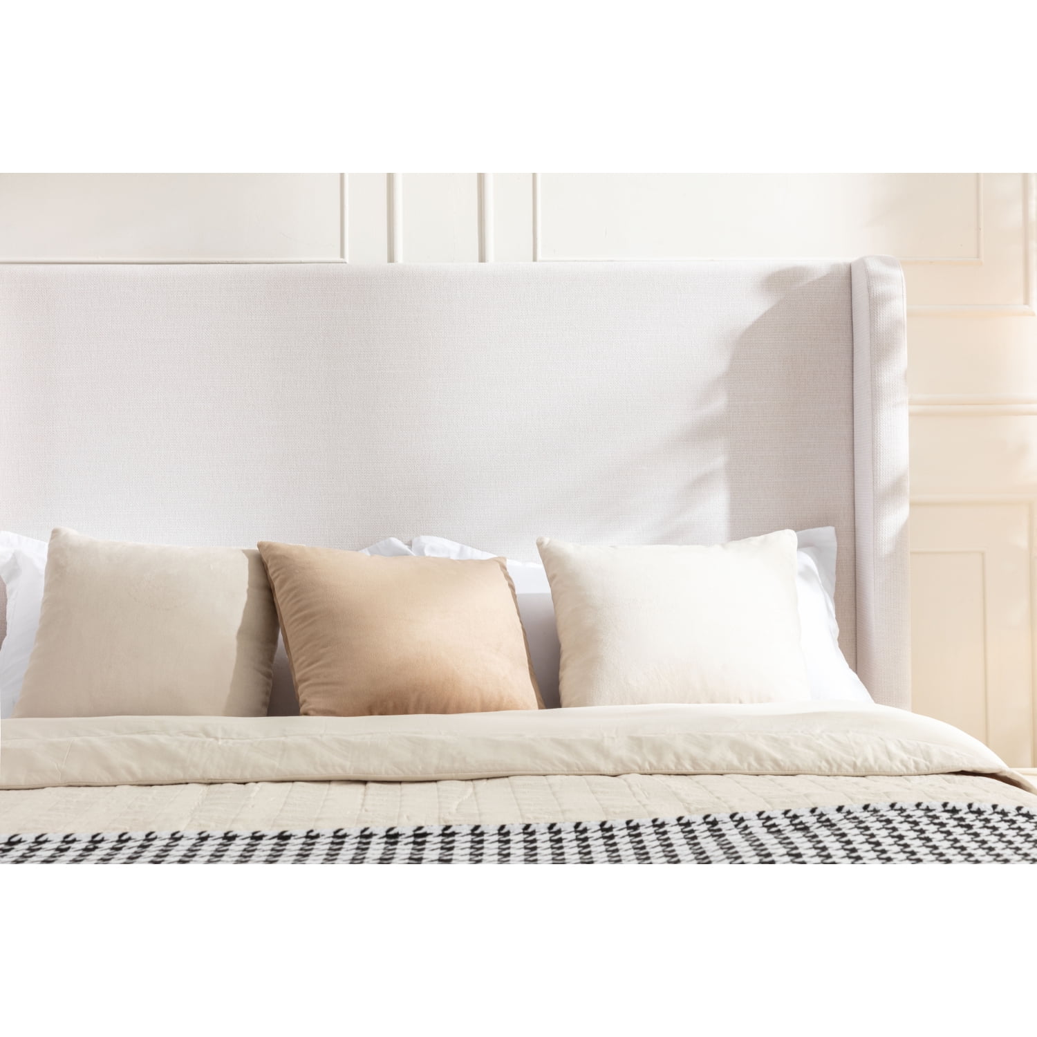 M&ms - Harper Tall Headboard Upholstered Bed / 54" High Headboard / Elegant Simplicity / No Box Spring Needed / Easy Assembly / California King / Textured Ivory Canvas