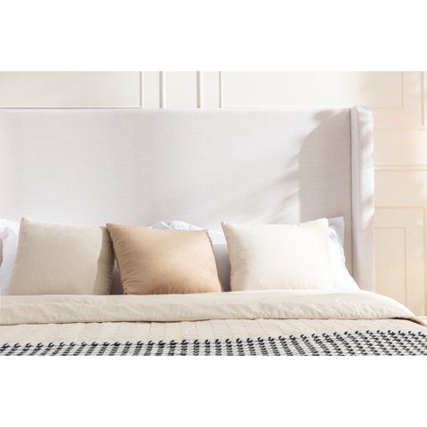 M&Ms - Harper Tall Headboard Upholstered Bed / 54"" High Headboard / Elegant Simplicity / No Box Spring Needed / Easy Assembly / California King / Textured Ivory Canvas