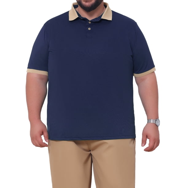 INSPIRE CHIC Camisa Polo Casual Transpirable de Manga Corta con Cuello en Contraste para Hombre Grande y Alto 4XL Azul Oscuro