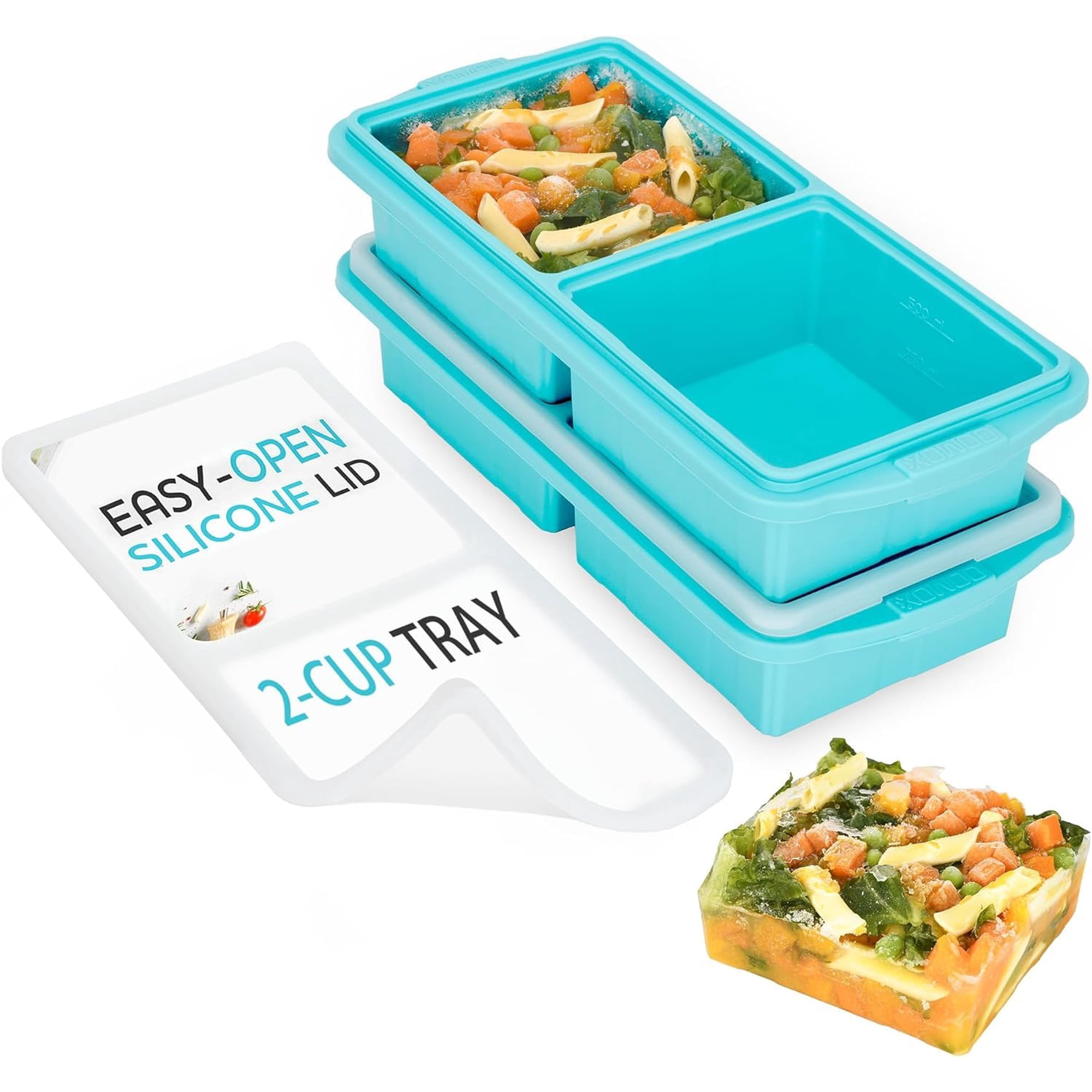 Bandeja Para Congelador Xomoo De Silicona Con Tapa, Paquete De 2 Porciones De 500 Ml