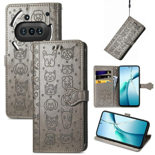 Funda Cartera FOXDOCK para Nothing Phone 3A , Flip PU con Relieve de Gatos y Perros, Tarjetero y Soporte