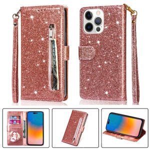 Foxdock - Funda Para Elegante Funda Iphone 14 Pro Max Glitter Con Cremallera-Ideal Para El Uso Diario