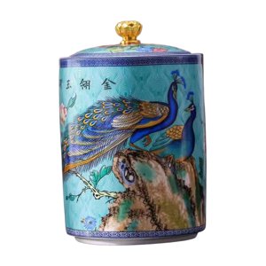 Magideal - Recipiente De Cerámica Para Té, Botella De Almacenamiento De Té, Tarro Esmaltado Pintado A Mano, Contenedor De Almacenamiento De Té Sellado, Tarro De Azul Claro