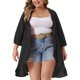 thumbnail image 1 of Agnes Orinda Cardigans para Mujer Tallas Grandes, Manga Murciélago 3/4, Poliéster, Cárdigan Casual 2X Negro, 1 of 6