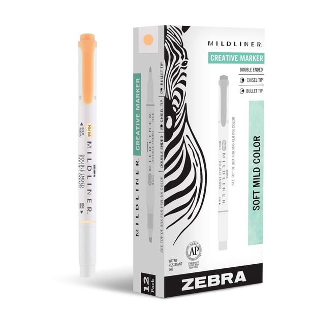 Rotuladores de doble punta Zebra Pen Mildliner, paquete de 12 unidades, color naranja suave